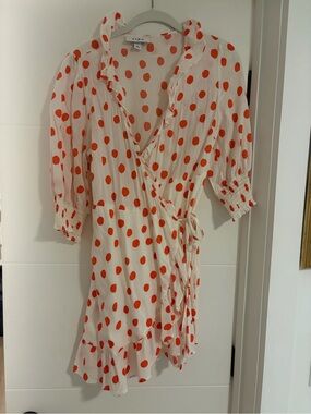 RIXO x Target White Wrap Mini Dress with Orange Polka Dots